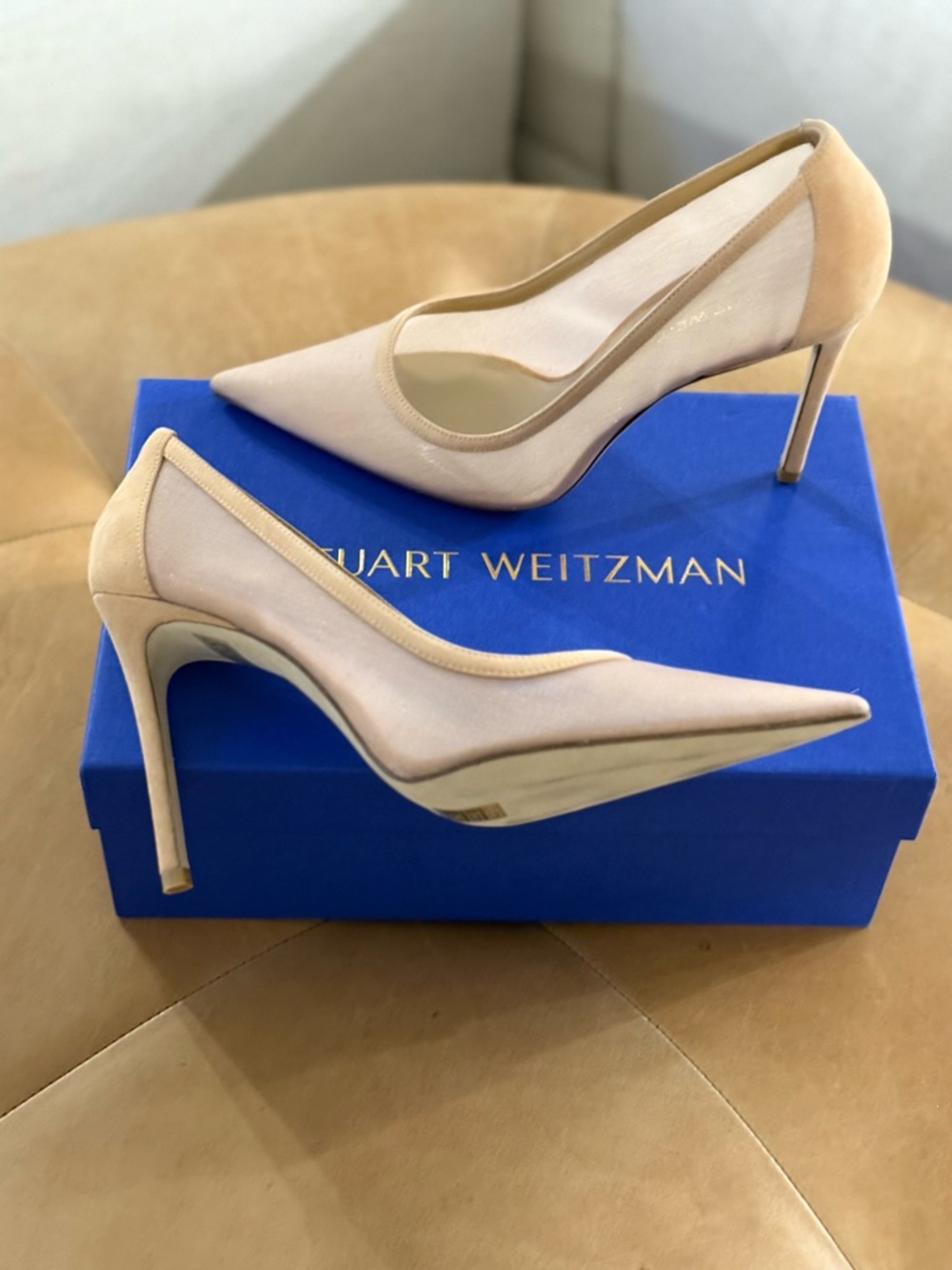 Stuart Weitzman Nude Pointed-Toe Mesh 100 Pump Ginger